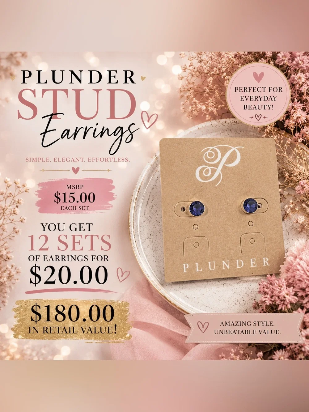 Plunder Blue Crystal Stud Earrings